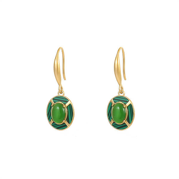 Oval Synthetic Malachite & Stainless Steel Dangle Earrings for Women
