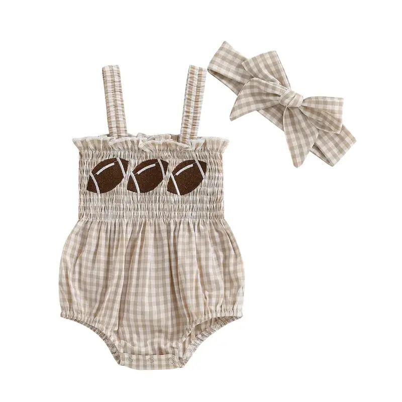 FOCUSNORM Newborn Baby Girl My First Game Day Outfit Rugby/Golf Embroidery Shirred Sleeveless Bubble Romper Set Infant Clothe...