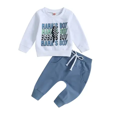 Baby Boys Outfits Long Sleeve Crew Neck Letters Print Sweatshirt Pullover Tops and Elastic Waist Sweatpants Infant Toddler Bo...
