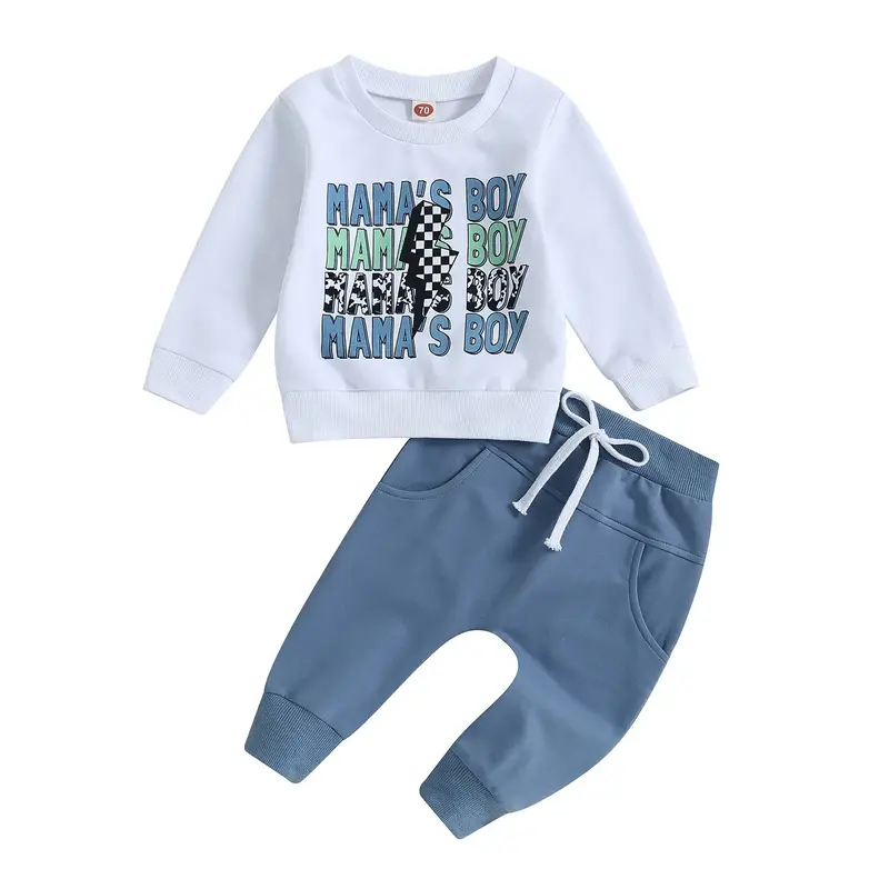 Baby Boys Outfits Long Sleeve Crew Neck Letters Print Sweatshirt Pullover Tops and Elastic Waist Sweatpants Infant Toddler Bo...