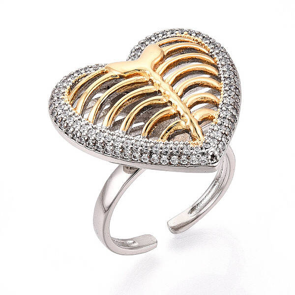 Brass Micro Pave Cubic Zirconia Adjustable Open Cuff Rings for Women