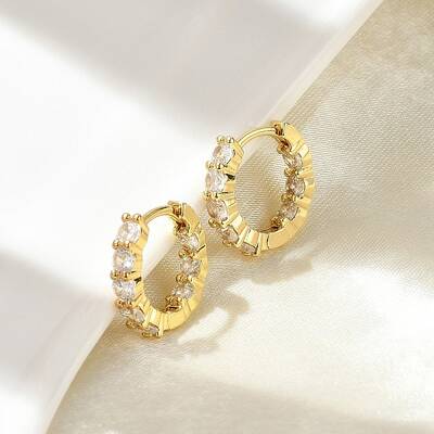 Brass Micro Pave Clear Cubic Zirconia Hoop Earrings
