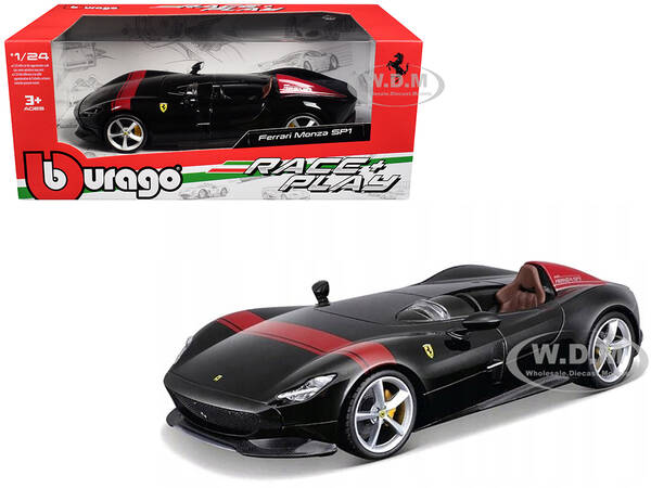 Ferrari Monza SP1 Black Metallic with Red Stripes Race & Play Series 1/24 Diecast Model Car by Bburago