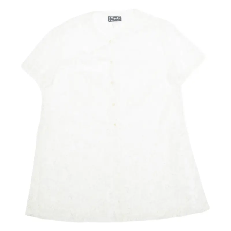 ANGORA Womens Shirt White V-Neck Crazy Pattern M