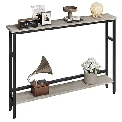 Garvee Slim Console Table 5.9 Narrow Sofa Table, 2 Tier Skinny Console Table with Adjustable Shelf, Slim Behind Couch Table ...
