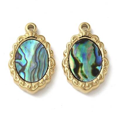 Oval 304 Stainless Steel Natural Shell Pendants