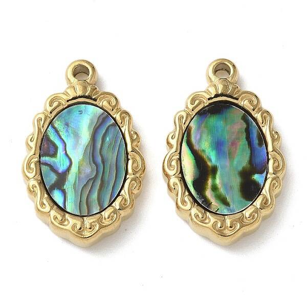 Oval 304 Stainless Steel Natural Shell Pendants