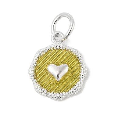 925 Sterling Silver Enamel Flat Round with Heart Charms with Jump Rings and 925 Stamp