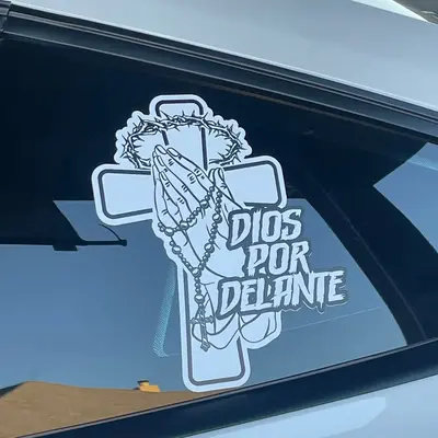 Cross with praying hands decal