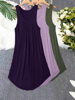 【Plus Size】 Solid Color Tank Nightdress, Casual Minimalist Soft Comfortable Sleeveless Nightgown for Women, Sleepwear for...