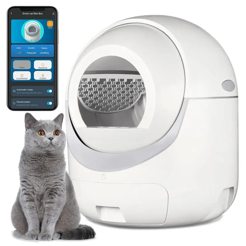 Self Cleaning Cat Litter Box with Garbage Bags, Automatic Cat Litter Box for Multiple Cats with APP Control Odor Removal Safe...