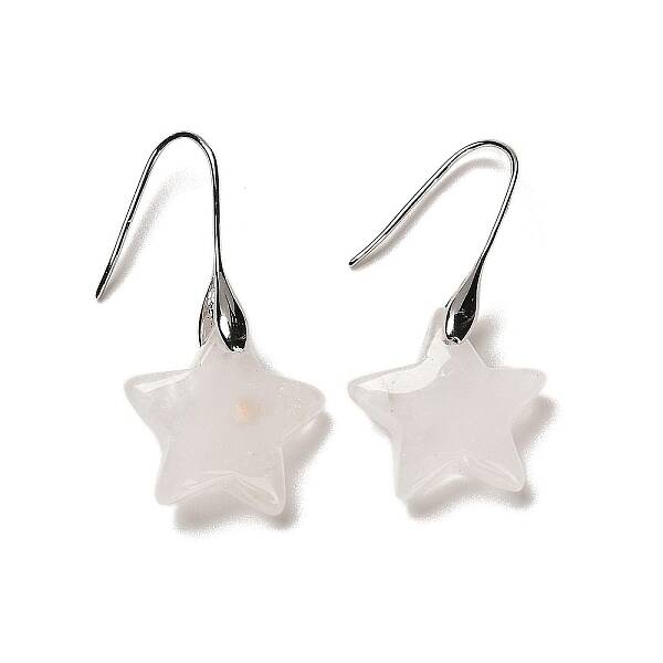 Natural Quartz Crystal Star Dangle Earrings