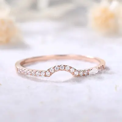 14K/18K Gold Diamond Wedding Ring,Half Eternity Curved Matching band