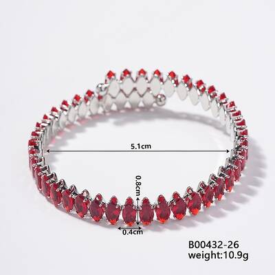 Elegant Brass Pave FireBrick Cubic Zirconia Rhombus Open Cuff Bracelet for Women