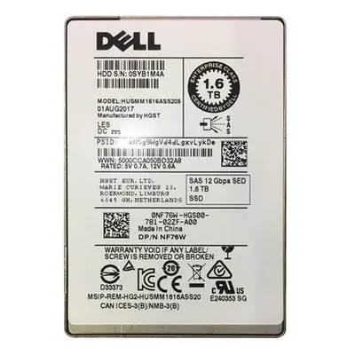 Dell NF76W | 1.6TB SAS 12Gb/s Hot-Pluggable Mixed Use (512n) (SED) 2.5-Inch Solid State Drive for PowerEdge and PowerVault Se...