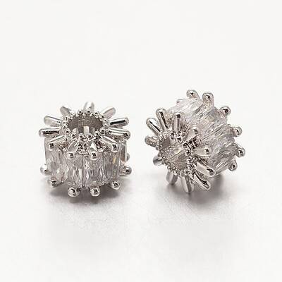 Brass Micro Pave Grade AAA Cubic Zirconia Beads
