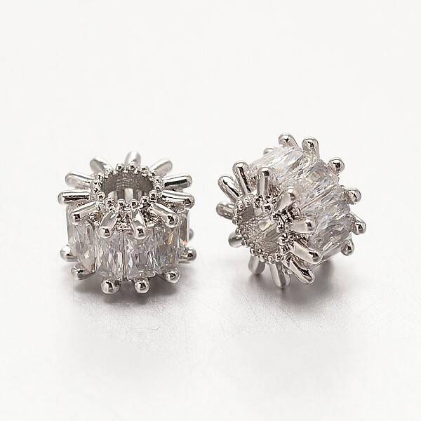 Brass Micro Pave Grade AAA Cubic Zirconia Beads