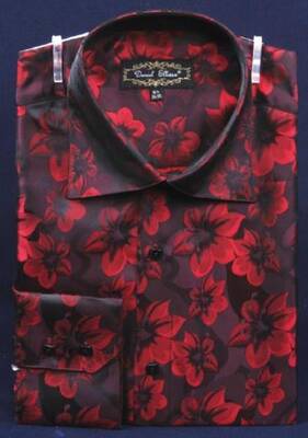 Burgundy ~ Wine ~ Maroon Fancy Polyester With Button Cuff Men's Dress Shirt Night Club Outfit Guys Wear For Men Clothing Fash...