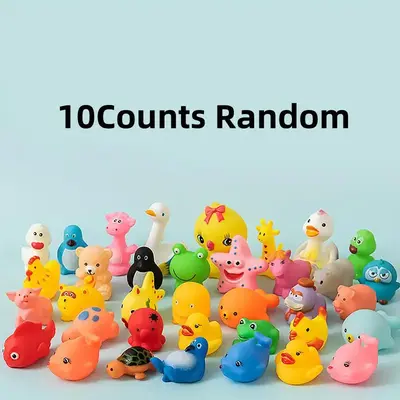 Random Cute Animal Design Bath Toy, 10pcs/set Random Color Soft Rubber Float Squeeze Sound Bath Toy, Funny Gift for Boys & Gi...