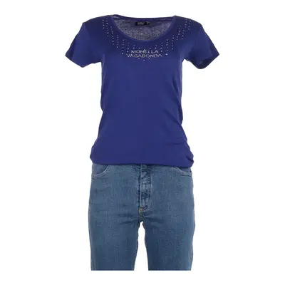 Monella Vagabonda V-neck T-Shirt - Medium Blue Cotton