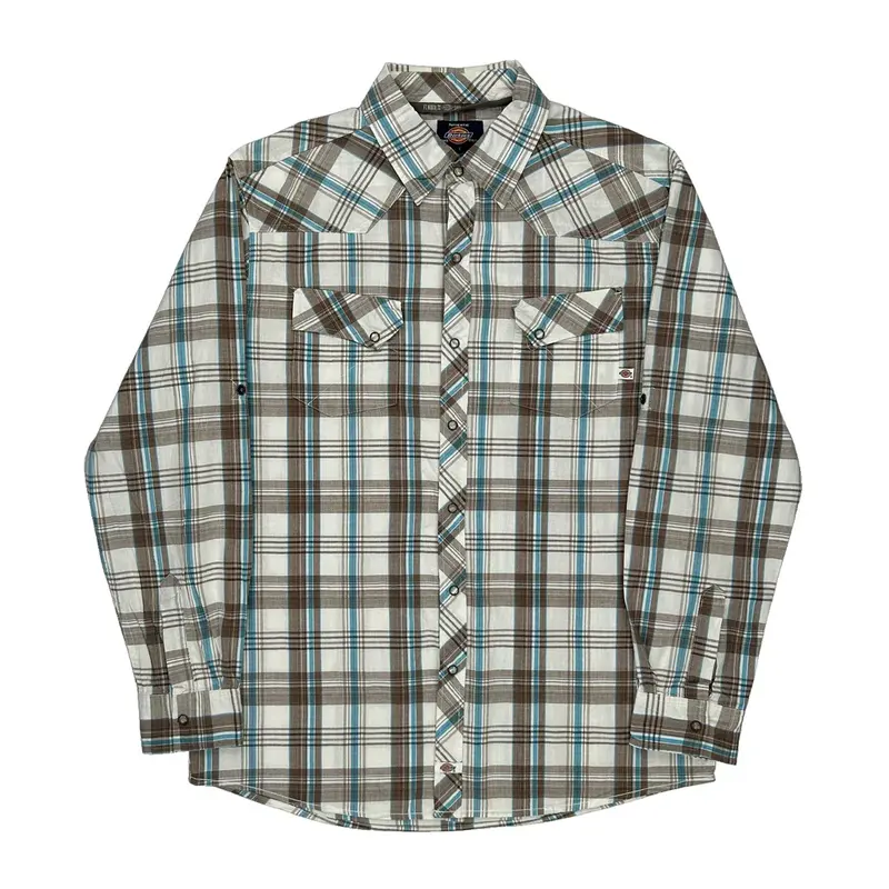 Dickies Checked Flannel Shirt - Large Beige Cotton