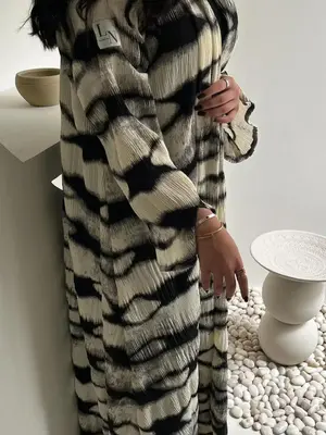 Women's Tie Dye Print Shirred Abaya, Casual Split Long Sleeve Open Front Muslim Robe for Daily Wear, Ladies Islamic Clothing ...