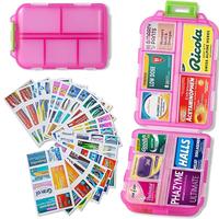 Portable Pill Storage Box with 147 Medicine Labels, 1 Count 10-grid Mini Pill Container, Dustproof Pill Box, Medicine Storage...