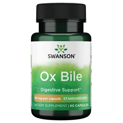 Swanson Ox Bile - Standardized 90 mg 60 Capsules for Digestive Support & Iron Absorption - Bovine Vitamin D Supplement