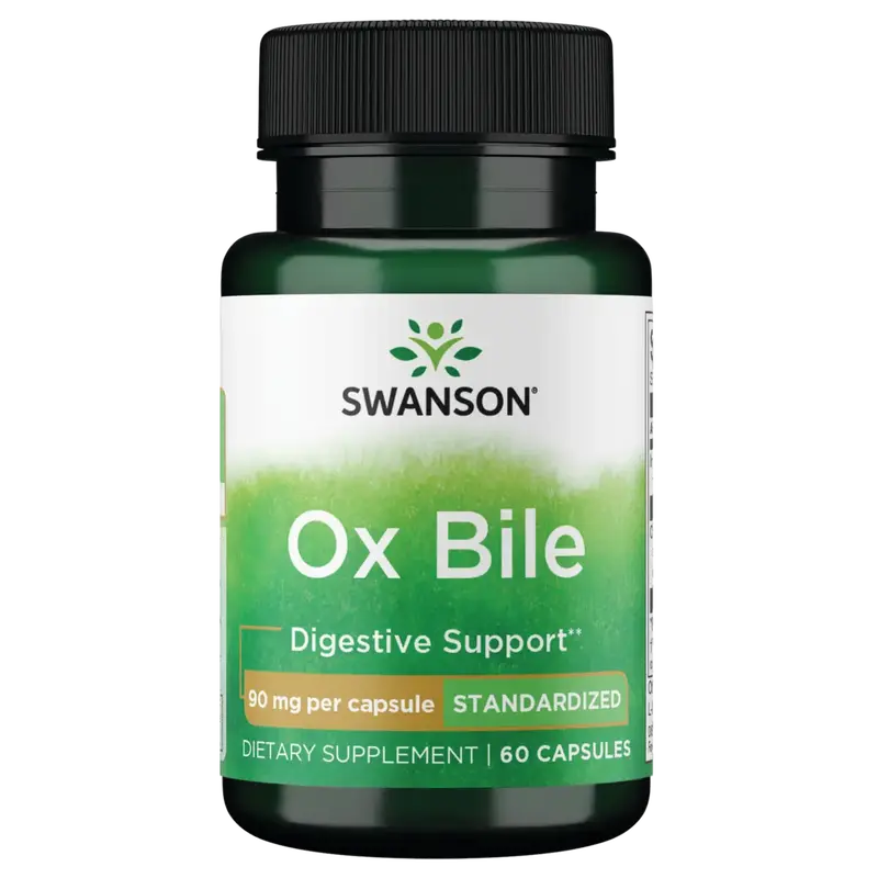 Swanson Ox Bile - Standardized 90 mg 60 Capsules for Digestive Support & Iron Absorption - Bovine Vitamin D Supplement