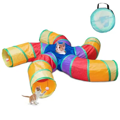 Depets Cat Tunnel for Indoor Cats, 5 Way Large Cat Tube with Play Ball, S-Shaped Folded Cat Play Tunnel Toy for Indoor Exerci...