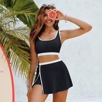 【S-2XL】Hanna Nikole Bikini Sets for Women Color Block Swimsuits with Side Slit Swim Skirt dealsforyoudays