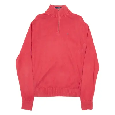 TOMMY HILFIGER Mens Jumper Pink 1/4 Zip Chunky Knit M