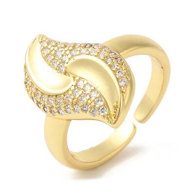 Leaf Brass Micro Pave Clear Cubic Zirconia Open Cuff Rings