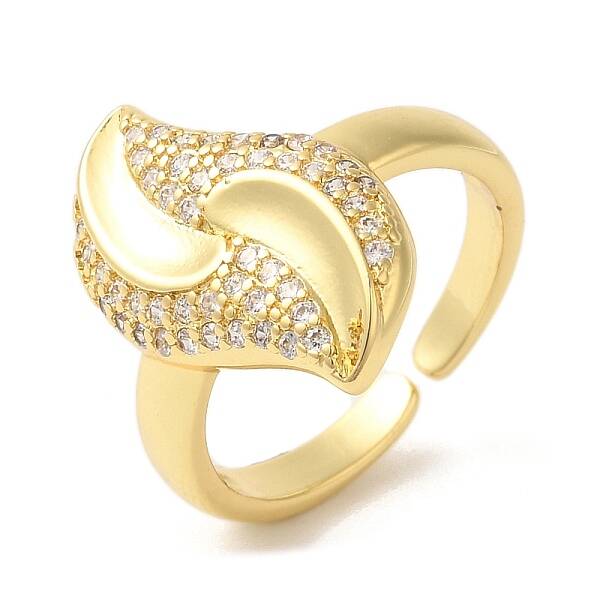 Leaf Brass Micro Pave Clear Cubic Zirconia Open Cuff Rings