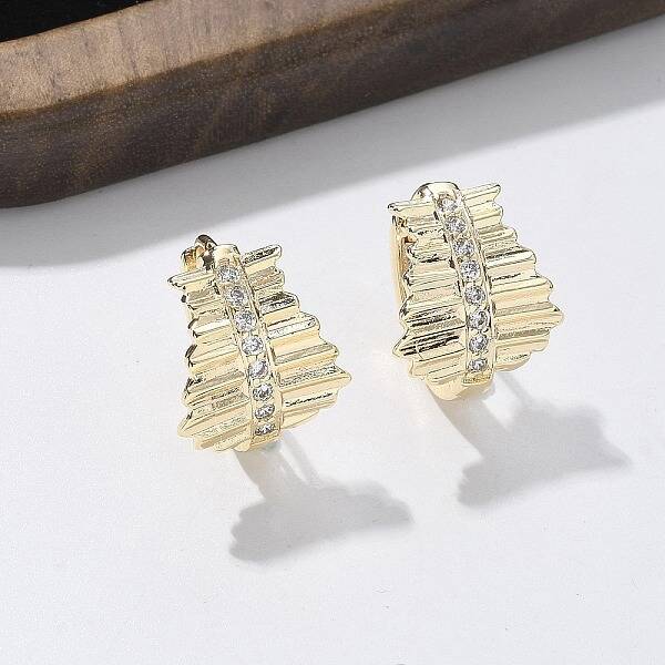 Brass Clear Cubic Zirconia Hoop Earrings