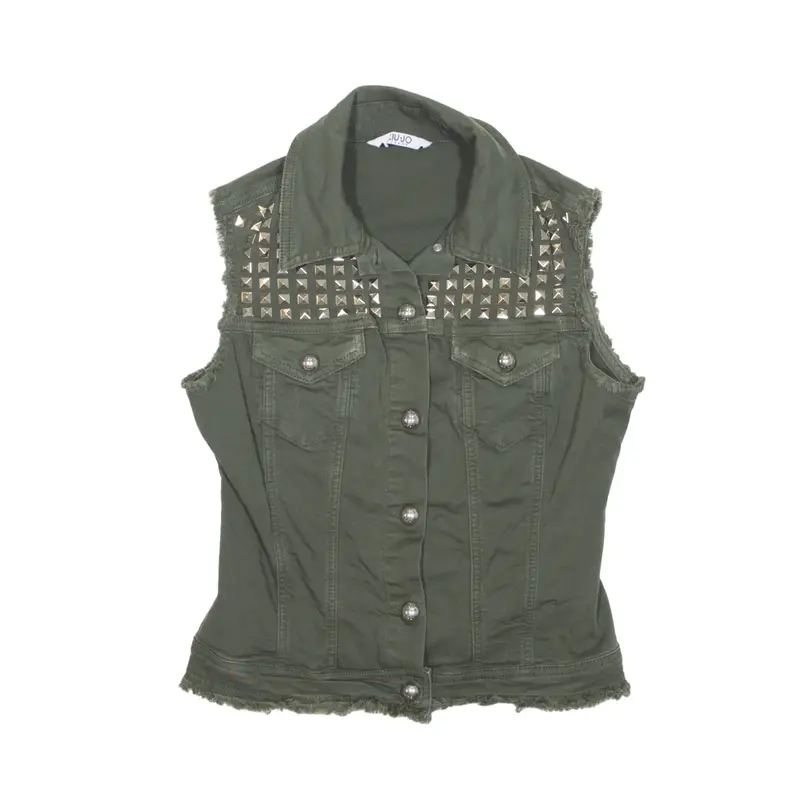 LUI JO Studded Denim Gilet Green Womens S