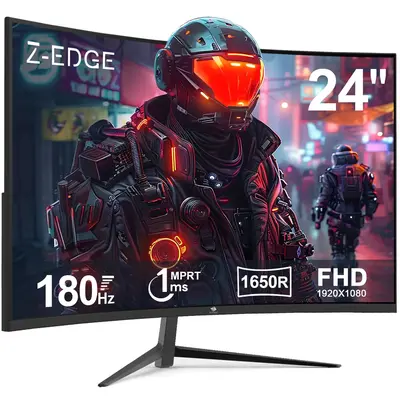 Z-EDGE 24 inch Gaming Monitor Curved 180Hz Refresh Rate 1ms Response Time FreeSync FHD HDR Immersion HDMI/DP VESA Mountable U...