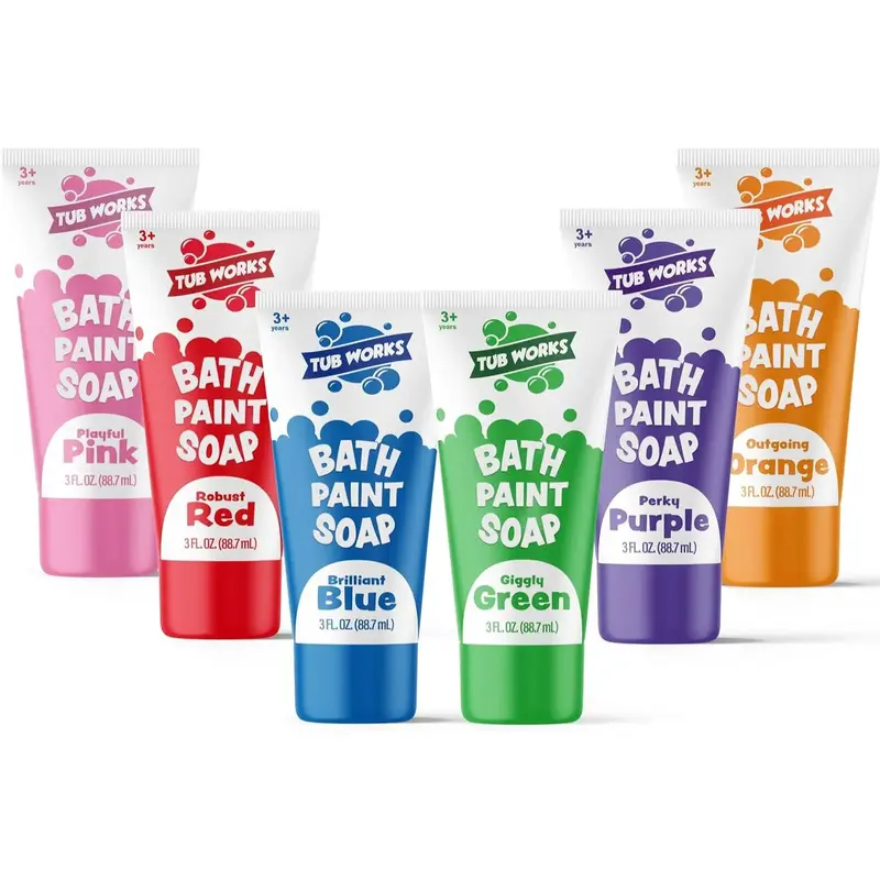 Tub Works Bathtub Finger Paint Soap 6-Pack Non-Toxic Washable Kids Bath Paint Vibrant Colors Fun for Creative Bathtime Activi...