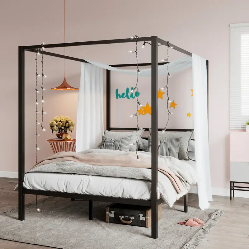 SHA CERLIN Metal Canopy Bed Frame【Frame Only No Mattress】 Full/Queen Size Frame Base with Metal Slats Support/No Box Spri...