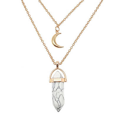 Natural Howlite Cone Pendant Double Layer Necklace