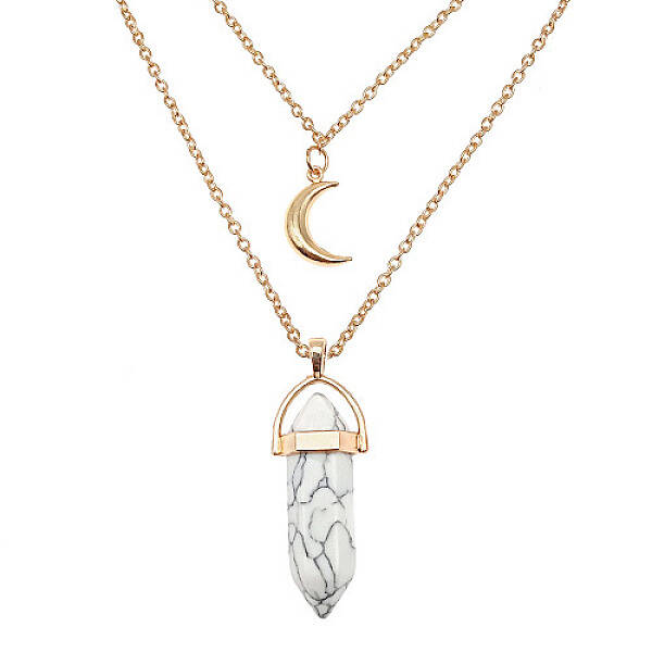 Natural Howlite Cone Pendant Double Layer Necklace