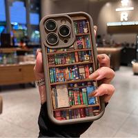 Cartoon Bookshelf Pattern TPU Phone Case for iPhone 16 15 14 Pro Max 13 12 11 XR XS Plus Shockproof Non Slip Military-Grade P...