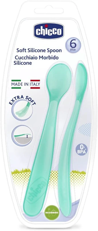 Silicone spoon Chicco Duplo Soft Blue 6m+ 2 units