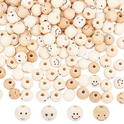 200Pcs 4 Styles Printed Wood Beads