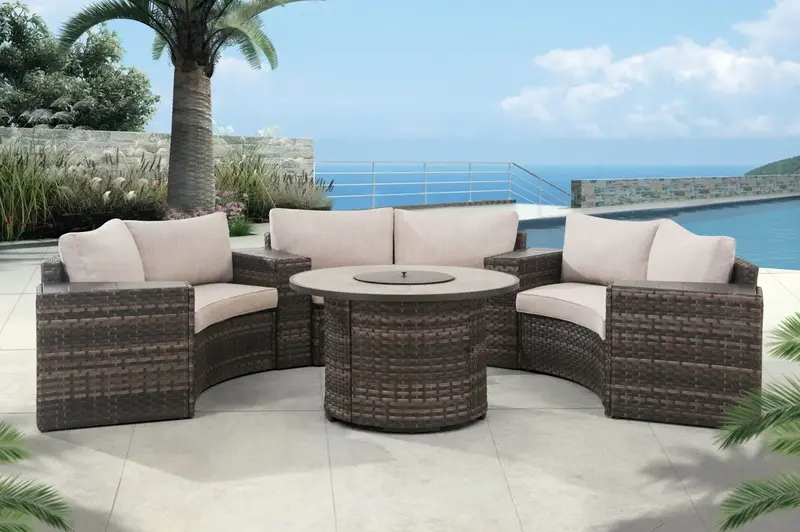 Sunjoy Dorset Outdoor/Patio Conversation Sectional Set w/Fire Pit Table, 8-pc