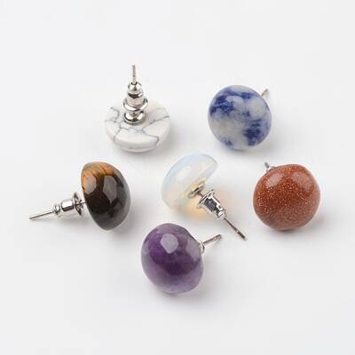 Half Round Dome Natural & Synthetic Mixed Stone Stud Earrings