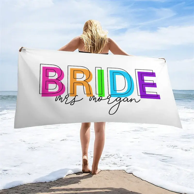 Future Mrs Colorful Custom Name Bride Beach Towel - Aperturee