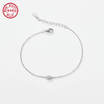Anti-Tarnish Rhodium Plated 925 Sterling Silver Letter Cubic Zirconia Link Bracelets
