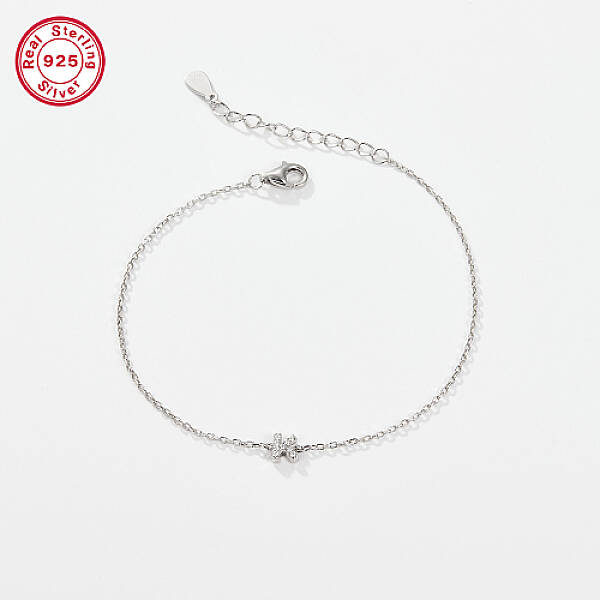 Anti-Tarnish Rhodium Plated 925 Sterling Silver Letter Cubic Zirconia Link Bracelets