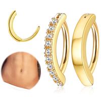 FIASASO 2 Count 14G Clicker Belly Button Ring for Women Surgical Steel CZ Opal Belly Ring Simple Reverse Navel Rings Body Jew...